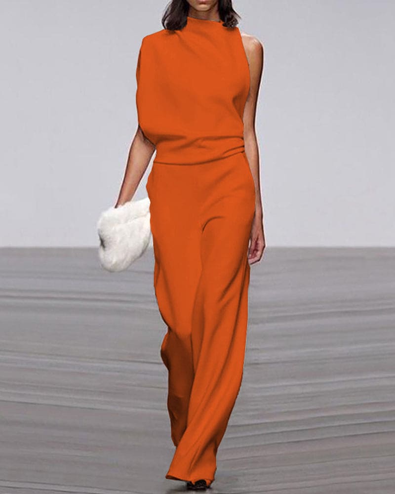 NOUVEAU RICHE Eleganter Ärmelloser Damen Jumpsuit Formelles Einteiler Outfit Für Besondere Anlässe Orange