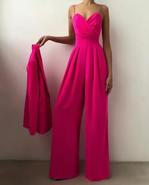 NOUVEAU RICHE Eleganter Ärmeloser Damen Overall Für Stilbewusste Frauen Aus Luxuriösem Stoff In Schmeichelnder Silhouette Ideal Für Besondere Anlässe Und Freizeit Rosenrot