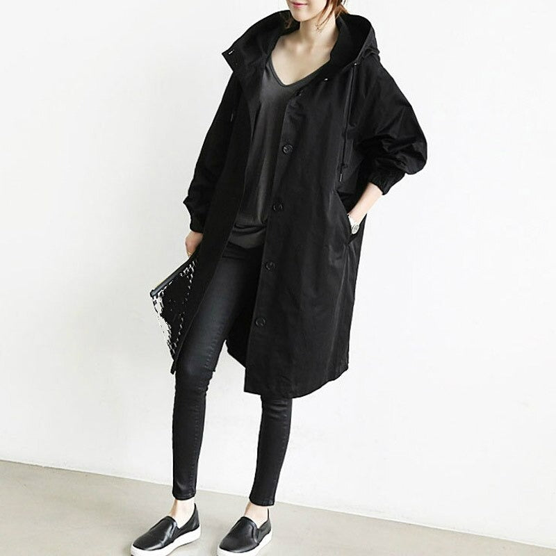 NOUVEAU RICHE Wasserabweisender Eleganter Damen Trenchcoat Regenfest Schwarz