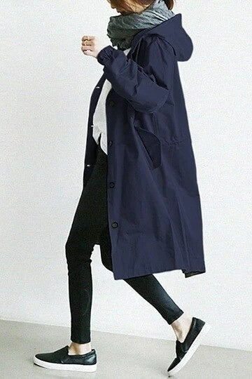NOUVEAU RICHE Wasserabweisender Eleganter Damen Trenchcoat Regenfest Marineblau