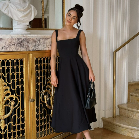 NOUVEAU RICHE Elegantes Damen Kleid Mit Square Neck Und A Linie Alltag Schwarz