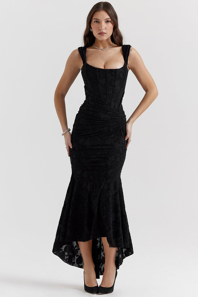 NOUVEAU RICHE Elegantes Regal Drapiertes Kleid Für Gehobene Anlässe Schwarz