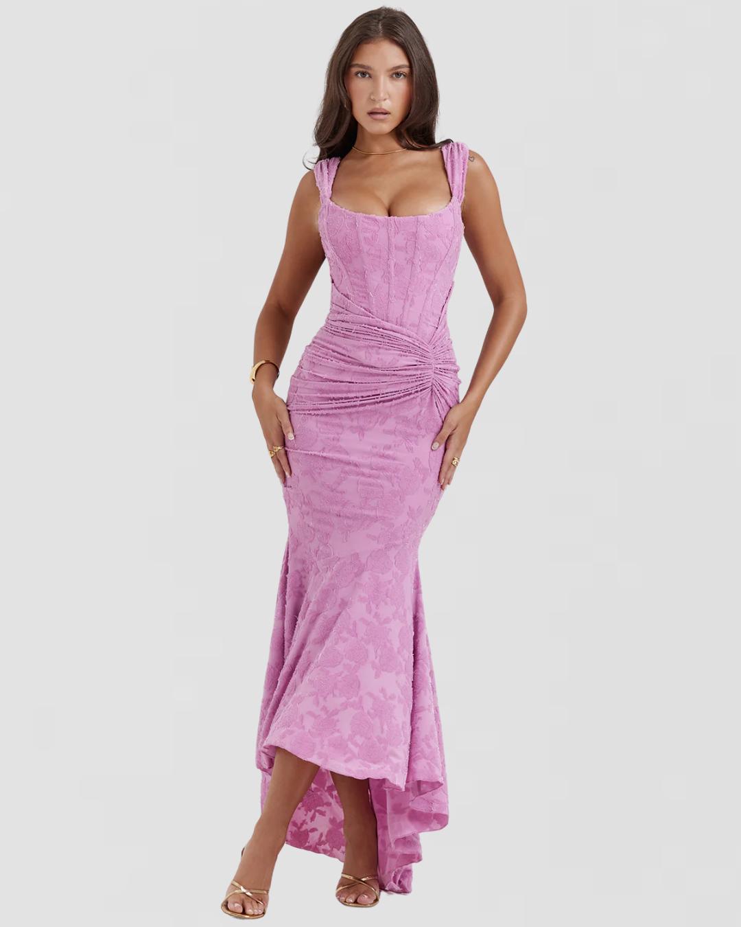NOUVEAU RICHE Elegantes Regal Drapiertes Kleid Für Gehobene Anlässe Pink