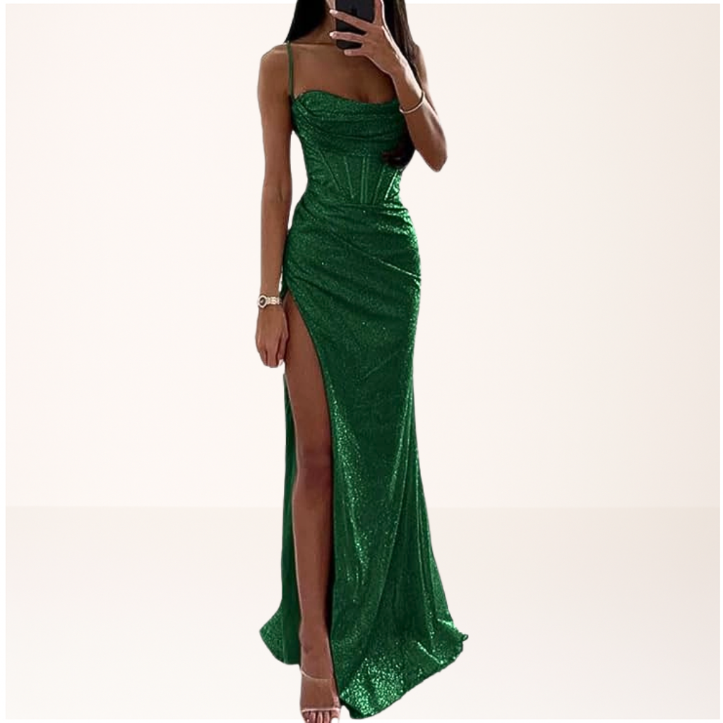 NOUVEAU RICHE Elegantes Satin Abendkleid Für Damen Mit Herz-Ausschnitt Grün