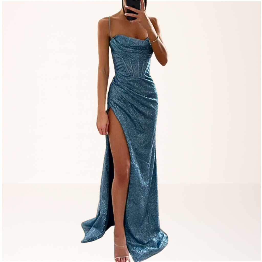 NOUVEAU RICHE Elegantes Satin Abendkleid Für Damen Mit Herz-Ausschnitt Blau