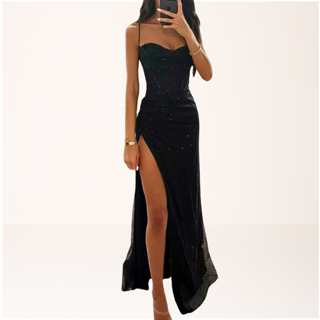 NOUVEAU RICHE Elegantes Satin Abendkleid Für Damen Mit Herz-Ausschnitt Schwarz