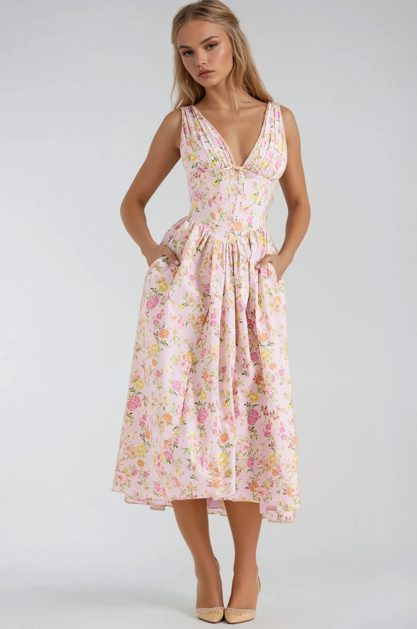 NOUVEAU RICHE Elegantes Sommerkleid Aus Leichtem Atmungsaktivem Stoff Pink floral