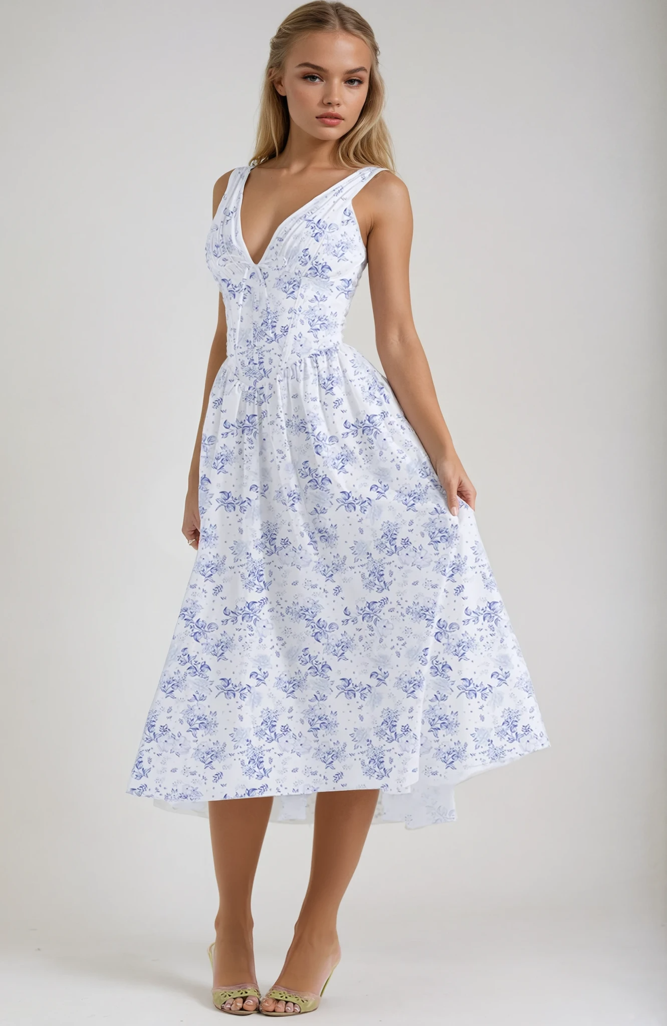 NOUVEAU RICHE Elegantes Sommerkleid Aus Leichtem Atmungsaktivem Stoff Blau floral