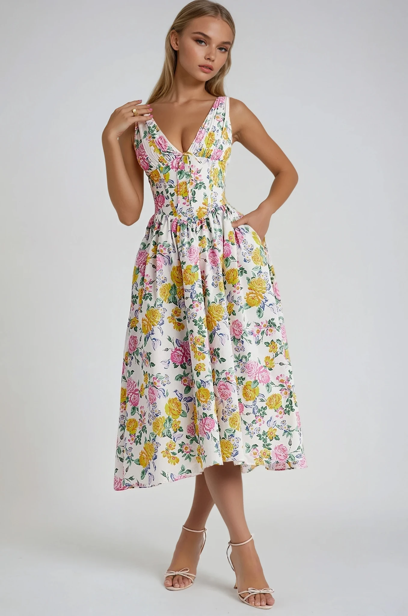 NOUVEAU RICHE Elegantes Sommerkleid Aus Leichtem Atmungsaktivem Stoff Gelb floral