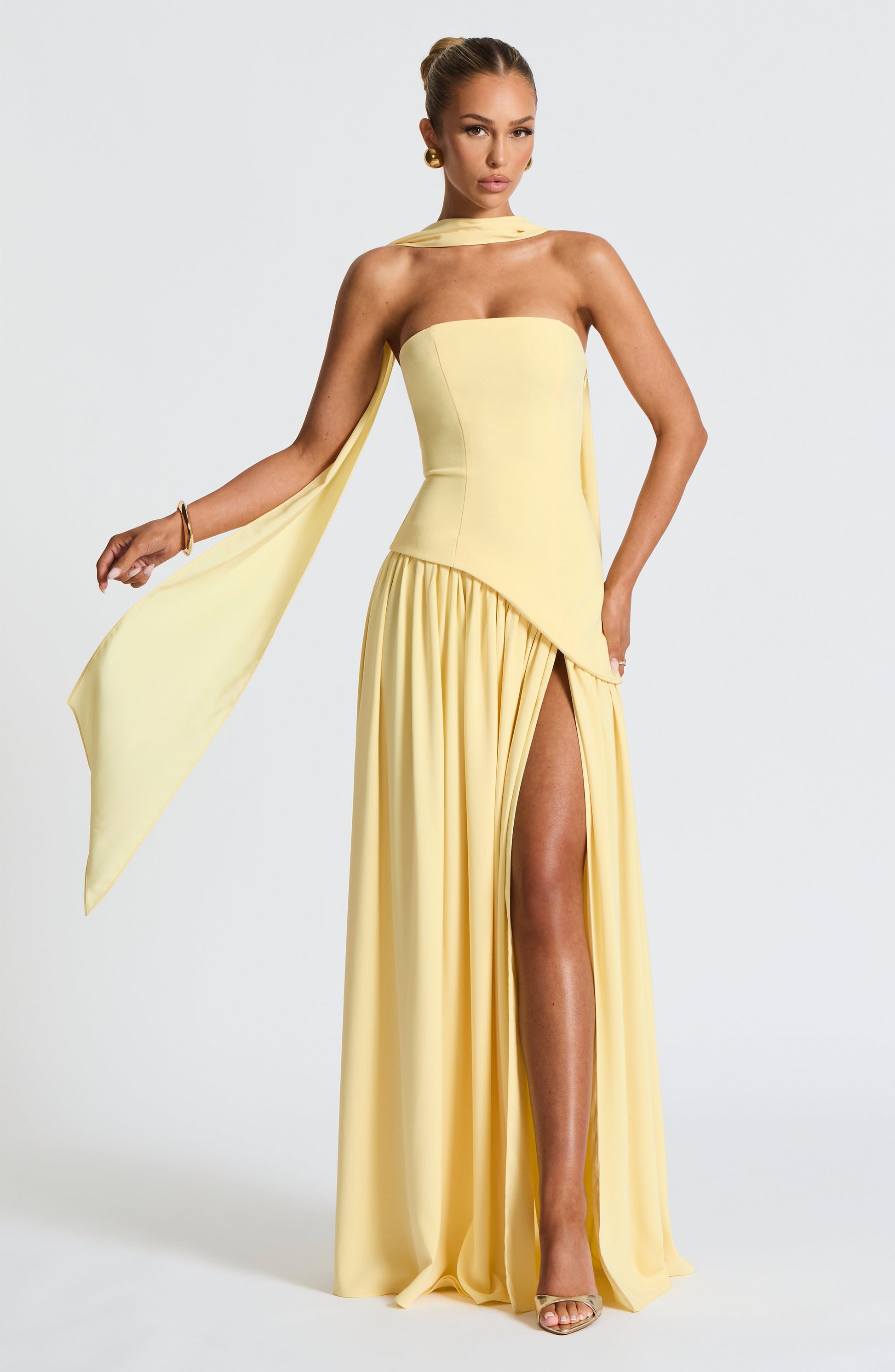 NOUVEAU RICHE Elegantes Trägerloses Kleid Mit Hohem Schlitz Für Damen Lang