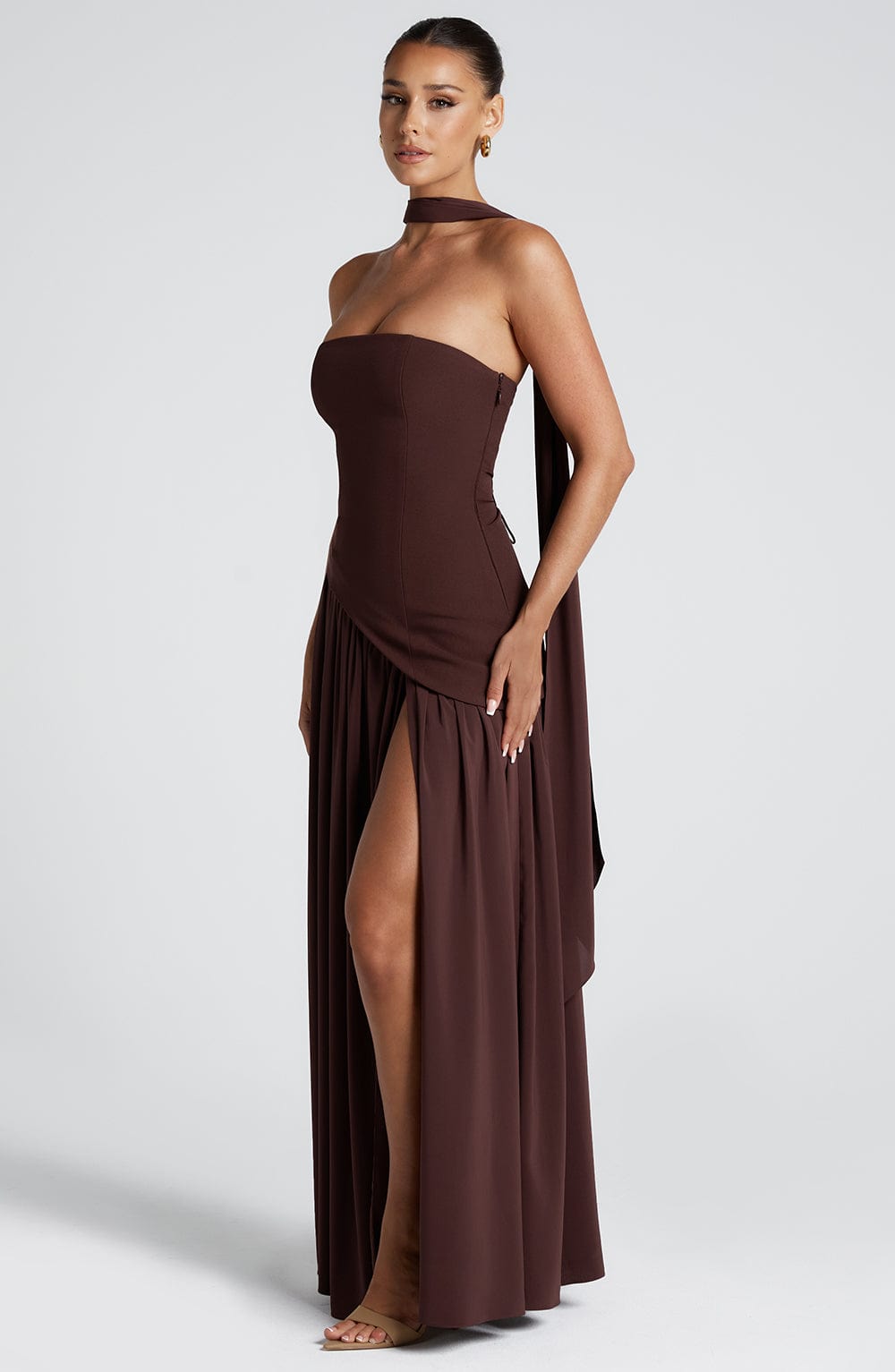 NOUVEAU RICHE Elegantes Trägerloses Kleid Mit Hohem Schlitz Für Damen Lang