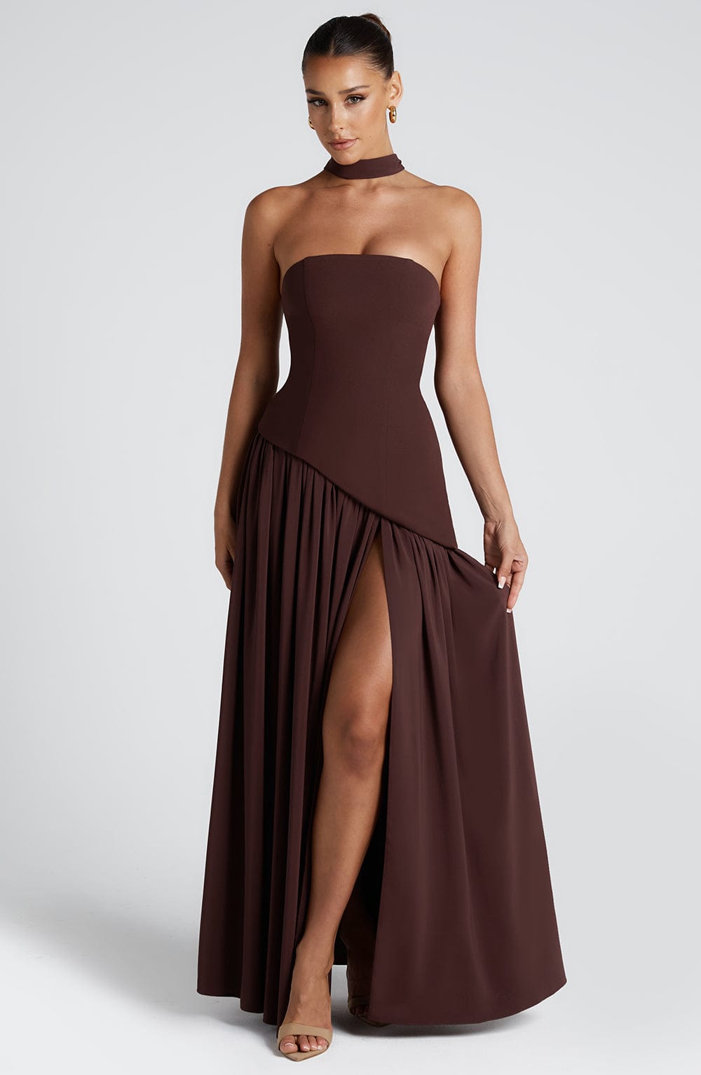 NOUVEAU RICHE Elegantes Trägerloses Kleid Mit Hohem Schlitz Für Damen Lang