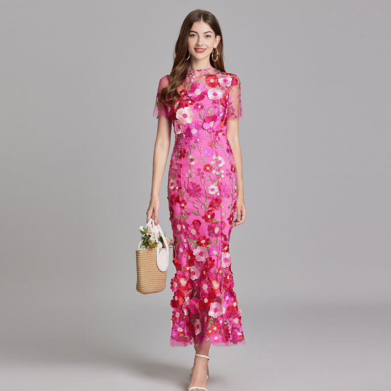 NOUVEAU RICHE Ärmelloses Besticktes Maxikleid Damen Abend Sommerkleid Dunkelrosa