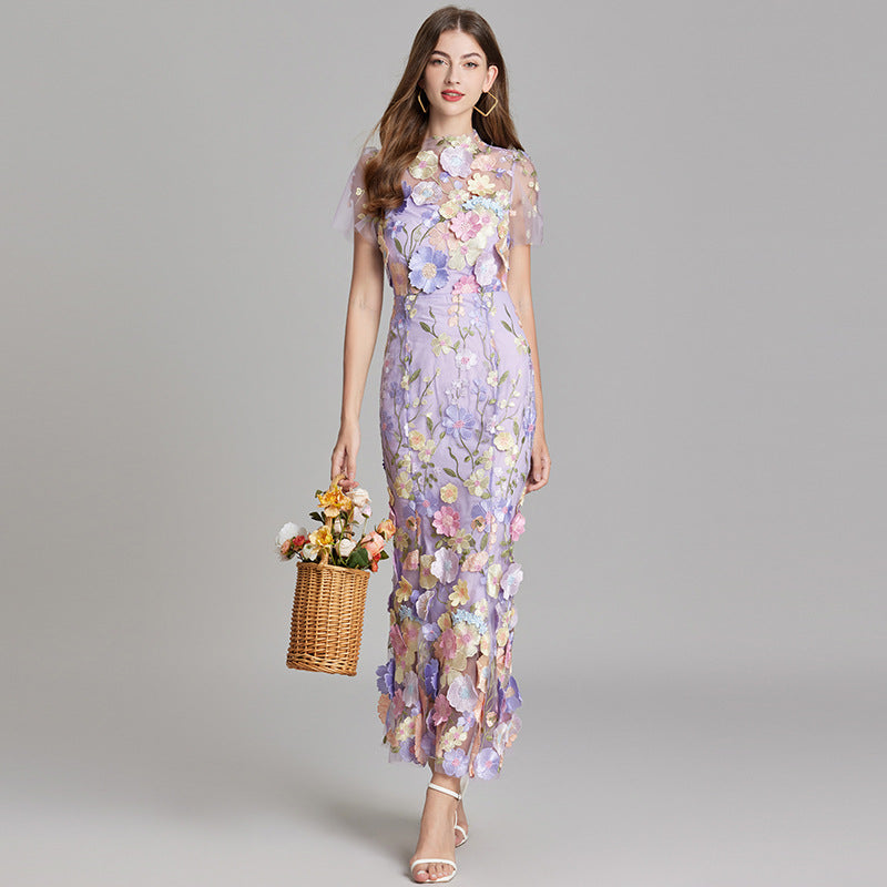 NOUVEAU RICHE Ärmelloses Besticktes Maxikleid Damen Abend Sommerkleid Lila