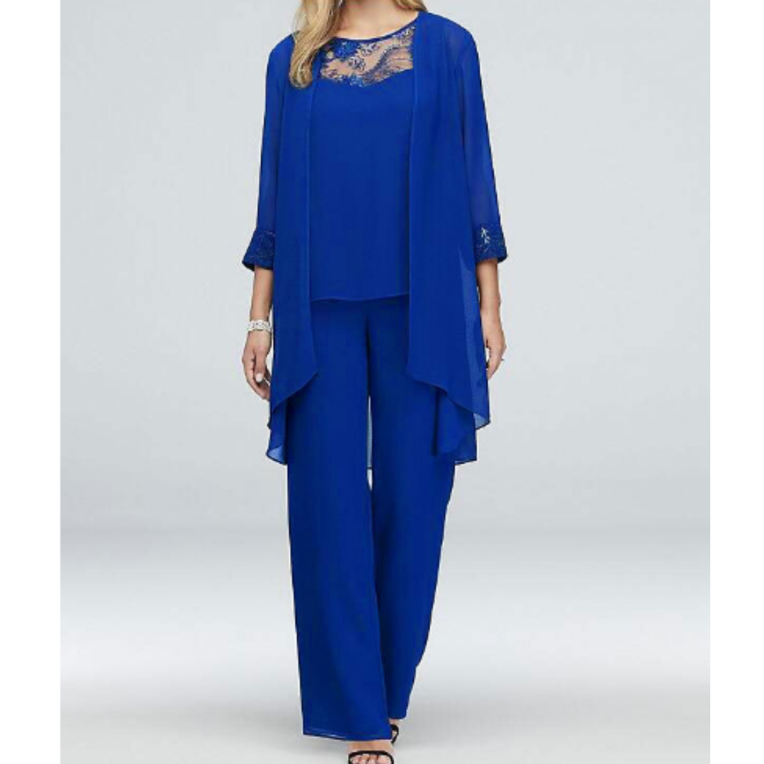 NOUVEAU RICHE Damen-Set Dreiteilig Formell Klassisch Elegant Outfit Blau