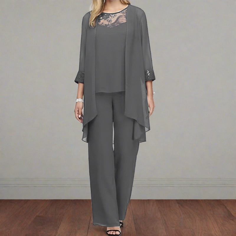 NOUVEAU RICHE Damen-Set Dreiteilig Formell Klassisch Elegant Outfit Grau