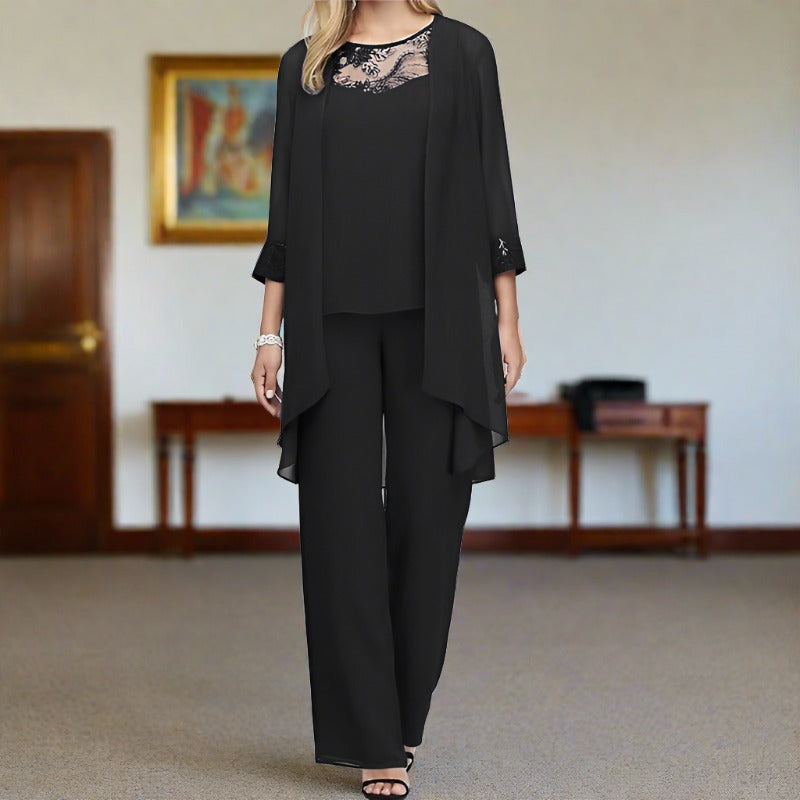 NOUVEAU RICHE Damen-Set Dreiteilig Formell Klassisch Elegant Outfit Schwarz