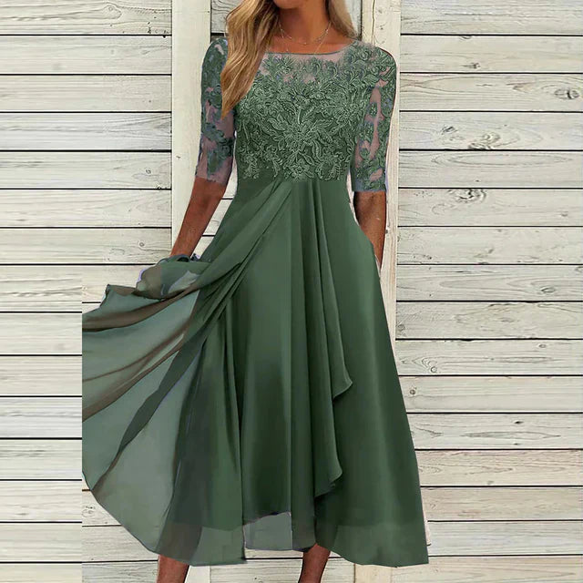NOUVEAU RICHE Damen Abendkleid – Dunkelblau & Fließender Stoff mit Raffinierter Silhouette Grün