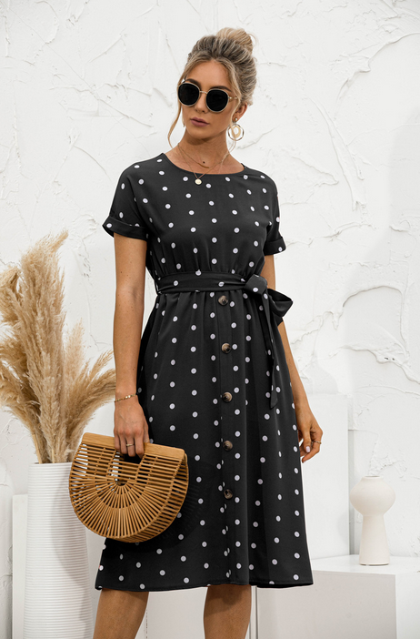 NOUVEAU RICHE Elegantes One-Shoulder-Kleid mit Weißem Punktemuster für Damen aus Hochwertigem Stoff für Ganztägigen Komfort und Stil