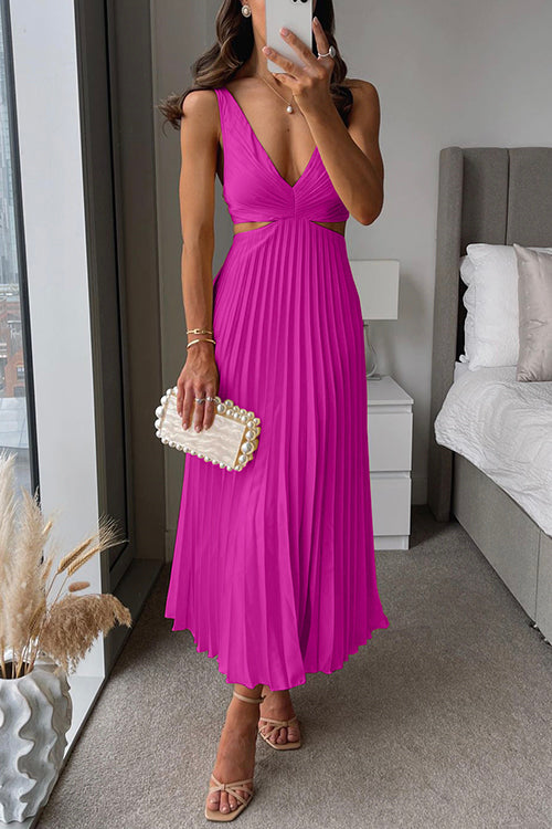 NOUVEAU RICHE Elegantes Plissee Abendkleid Midi Für Damen Hochzeitsgast Rosa