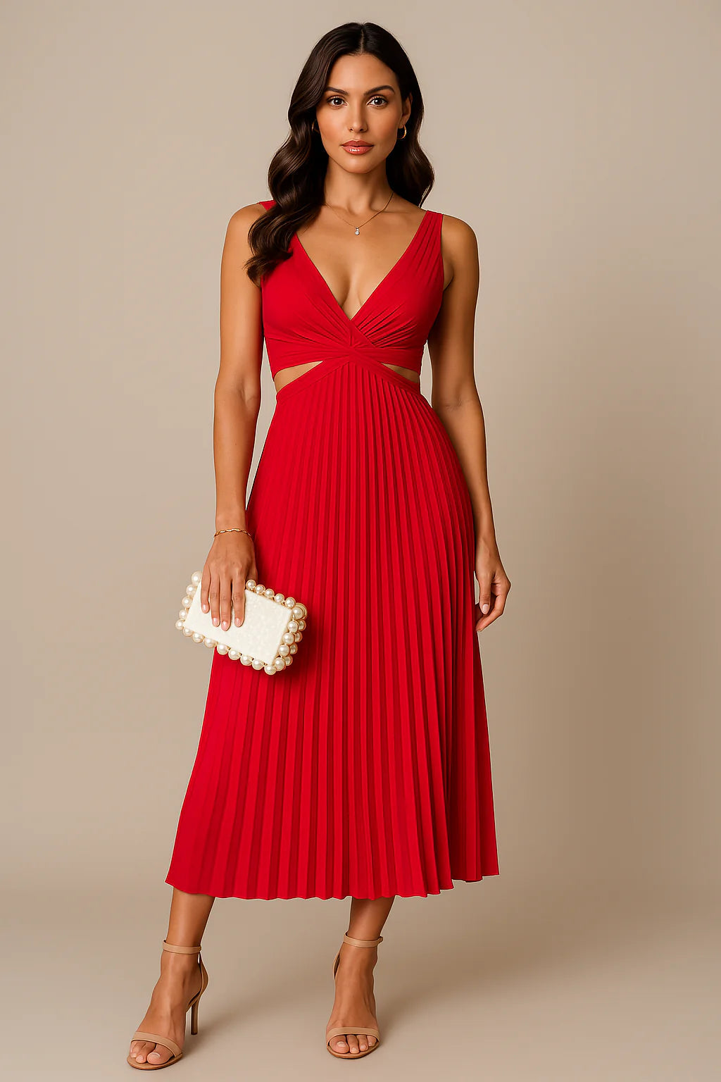 NOUVEAU RICHE Elegantes Plissee Abendkleid Midi Für Damen Hochzeitsgast