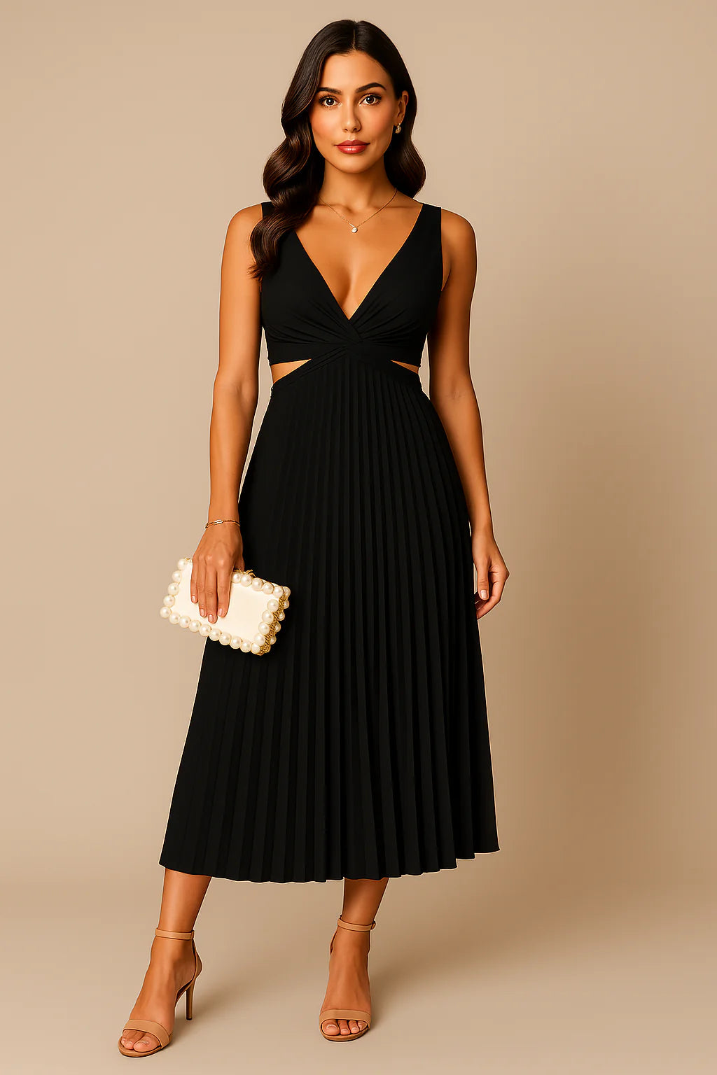 NOUVEAU RICHE Elegantes Plissee Abendkleid Midi Für Damen Hochzeitsgast