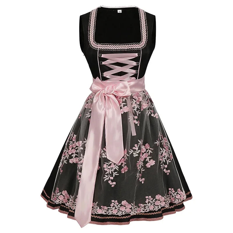NOUVEAU RICHE Dirndl Trachtenkleid Vintage Stil Große Größen Verstellbar Schwarz