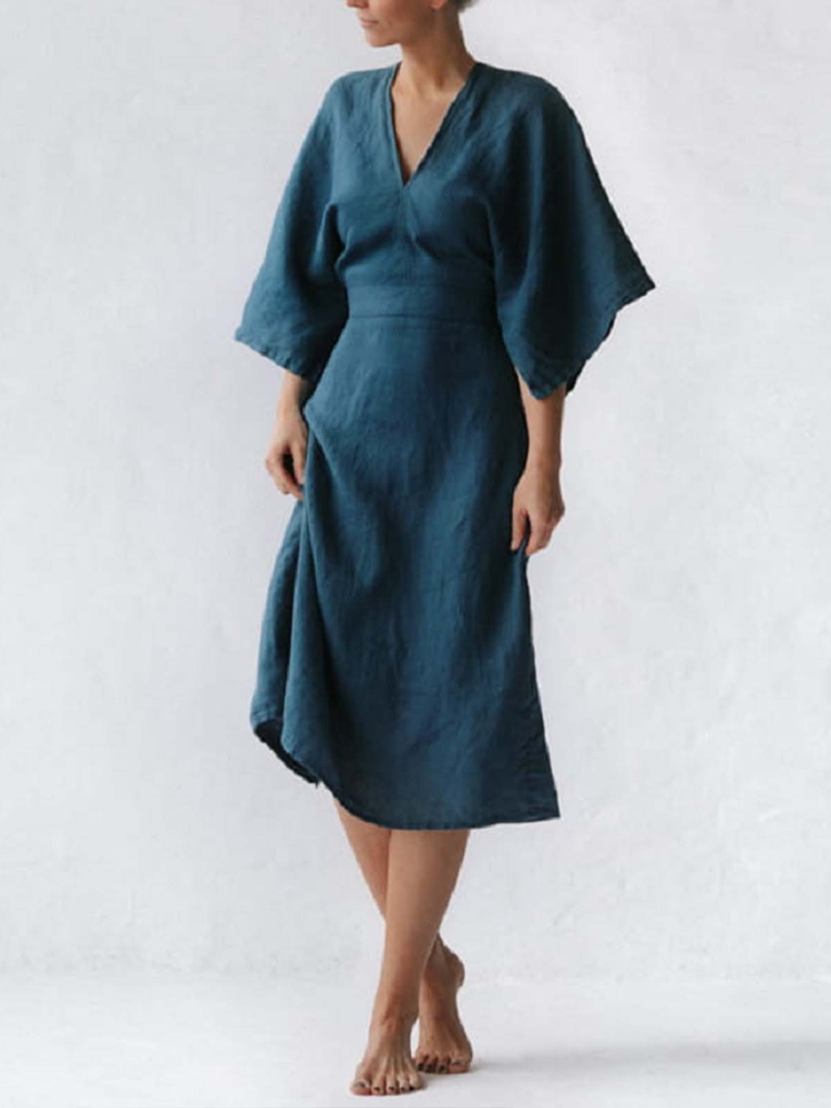 NOUVEAU RICHE Elegantes Tintenblaues Leinenkleid Für Damen Bequem Und Stilvoll Für Jeden Anlass Blau