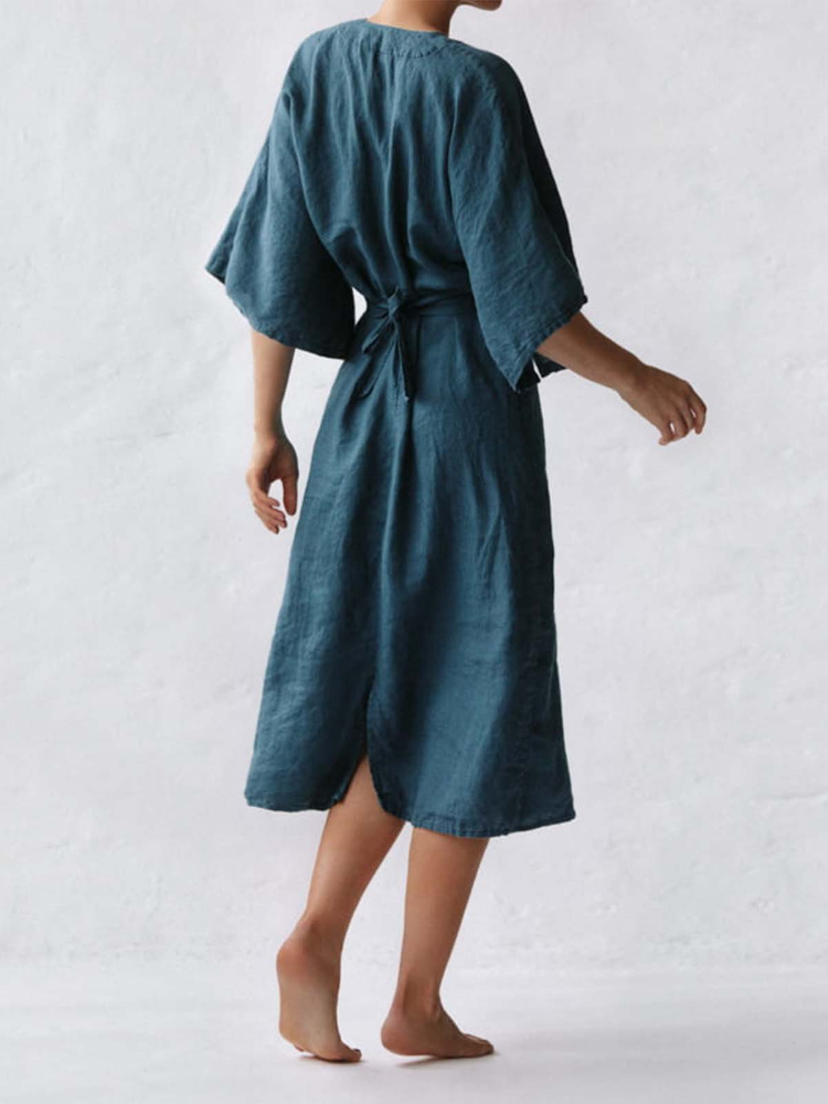 NOUVEAU RICHE Elegantes Tintenblaues Leinenkleid Für Damen Bequem Und Stilvoll Für Jeden Anlass