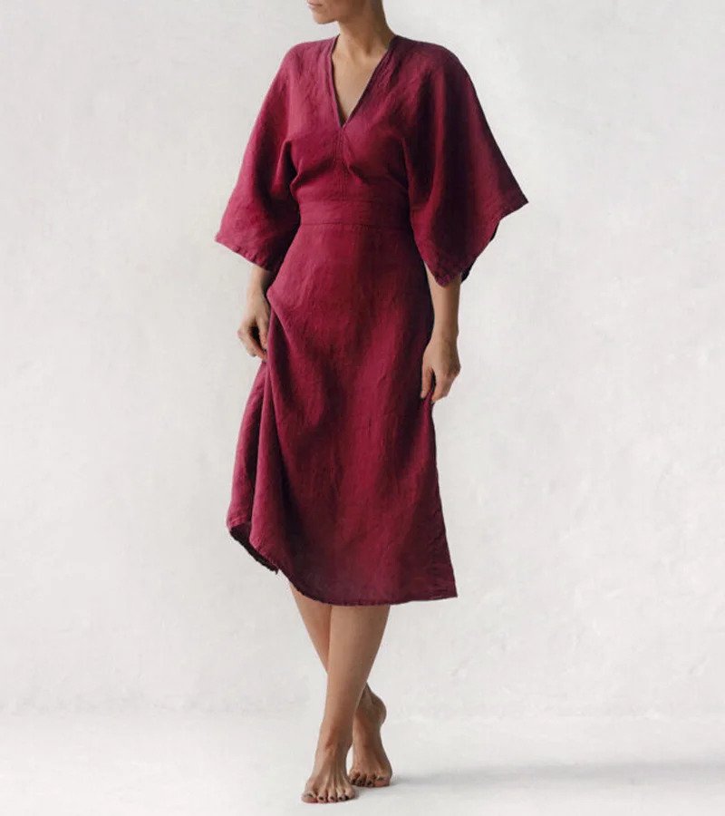 NOUVEAU RICHE Elegantes Tintenblaues Leinenkleid Für Damen Bequem Und Stilvoll Für Jeden Anlass Kastanienbraun