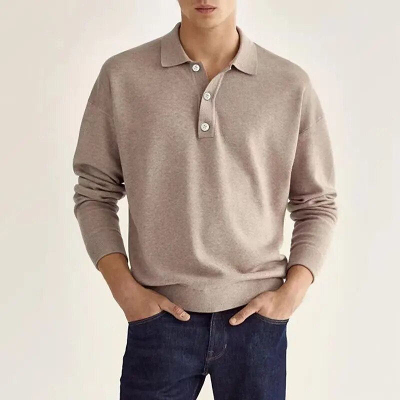 NOUVEAU RICHE Flora | Herren Langarm-Polo – Weicher Komfort, Klassisches Design & Erstklassiges Tragegefühl Beige