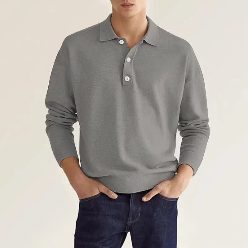 NOUVEAU RICHE Flora | Herren Langarm-Polo – Weicher Komfort, Klassisches Design & Erstklassiges Tragegefühl Grau