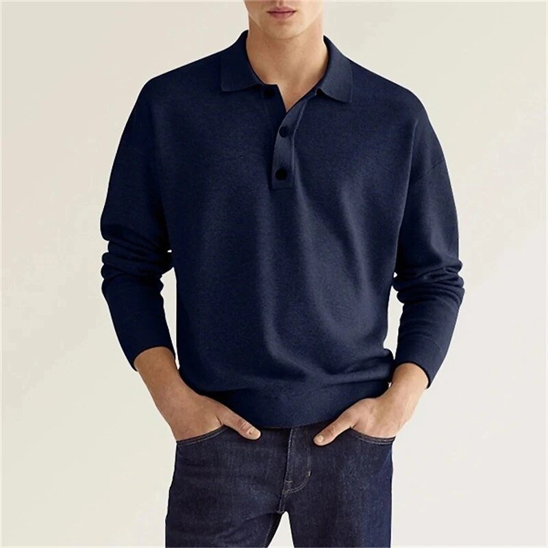 NOUVEAU RICHE Flora | Herren Langarm-Polo – Weicher Komfort, Klassisches Design & Erstklassiges Tragegefühl Blau