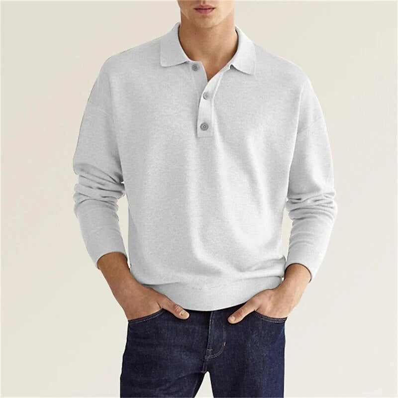 NOUVEAU RICHE Flora | Herren Langarm-Polo – Weicher Komfort, Klassisches Design & Erstklassiges Tragegefühl Weiß