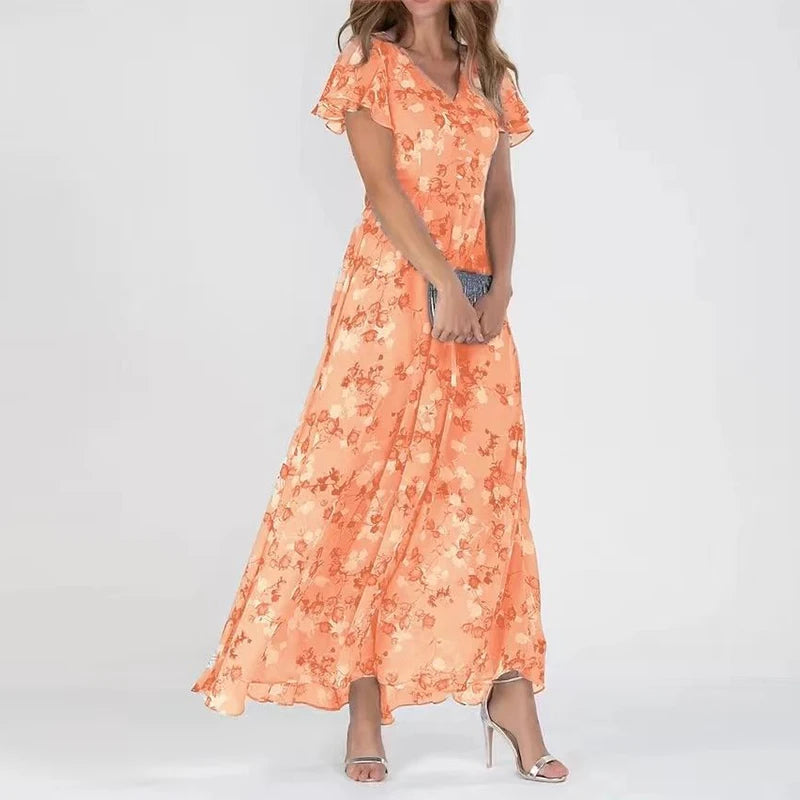 NOUVEAU RICHE Maxikleid Fließender Schnitt Luftiger Stoff Bequem Elegant Orange