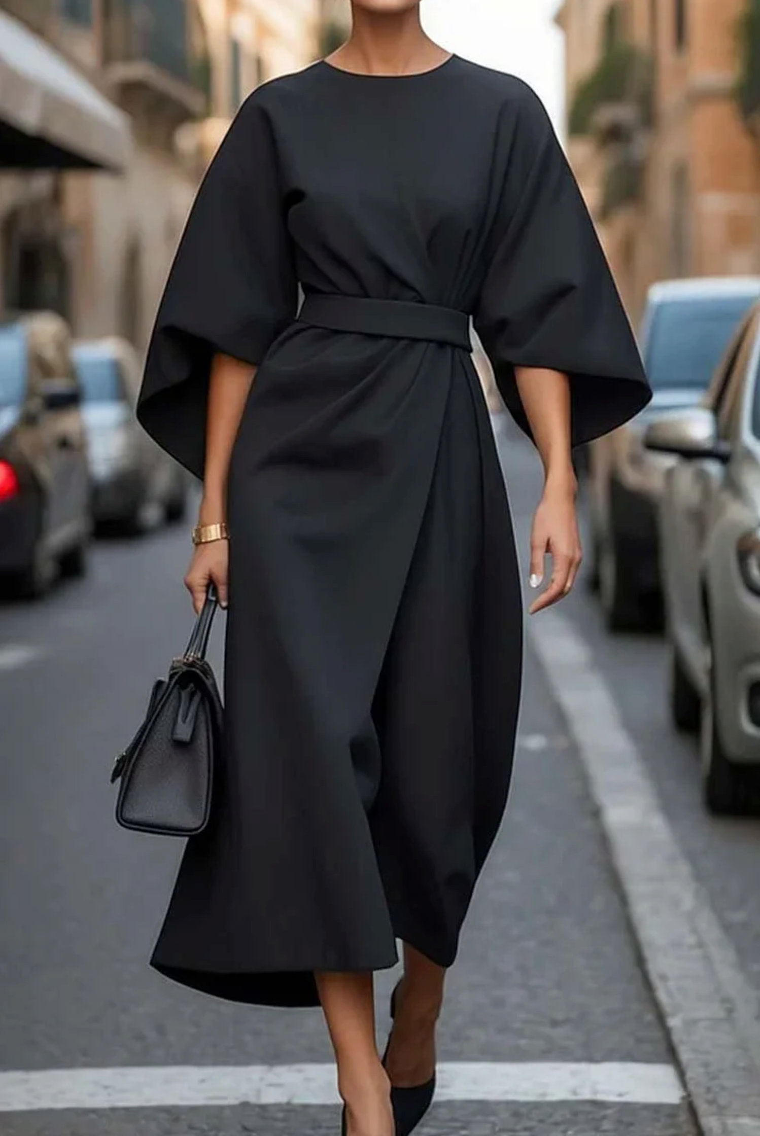 NOUVEAU RICHE Maxikleid Mit Gürtel Für Leichte Eleganz Und Komfort Schwarz