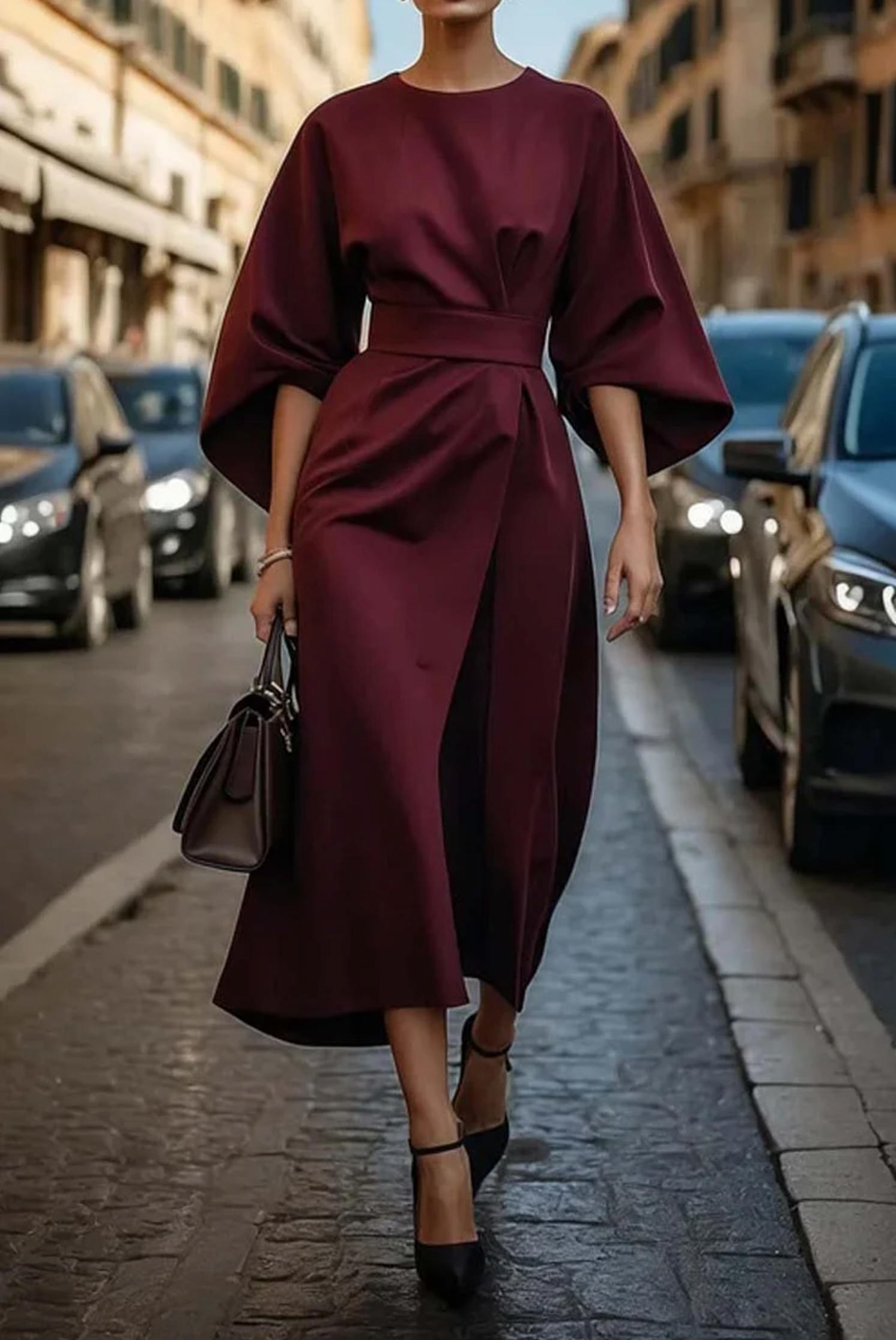 NOUVEAU RICHE Maxikleid Mit Gürtel Für Leichte Eleganz Und Komfort Burgund