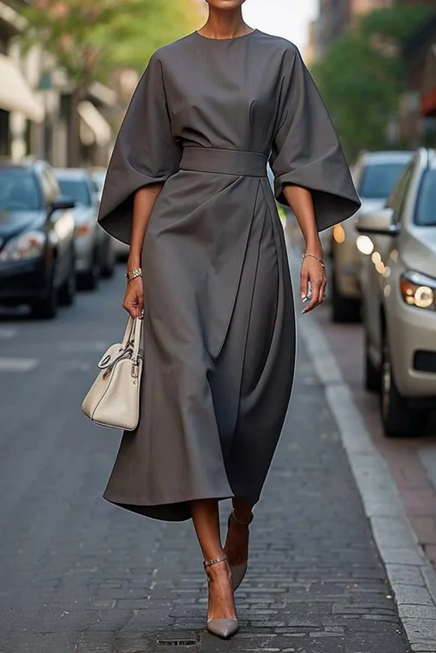 NOUVEAU RICHE Maxikleid Mit Gürtel Für Leichte Eleganz Und Komfort Grau