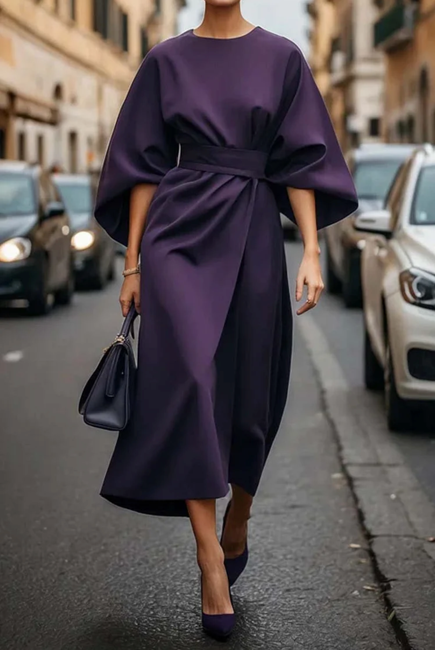 NOUVEAU RICHE Maxikleid Mit Gürtel Für Leichte Eleganz Und Komfort Lila