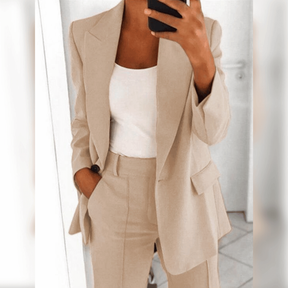 NOUVEAU RICHE Damen Anzug Schwarz Weich Stoff Bequem Klassisch Elegant Beige