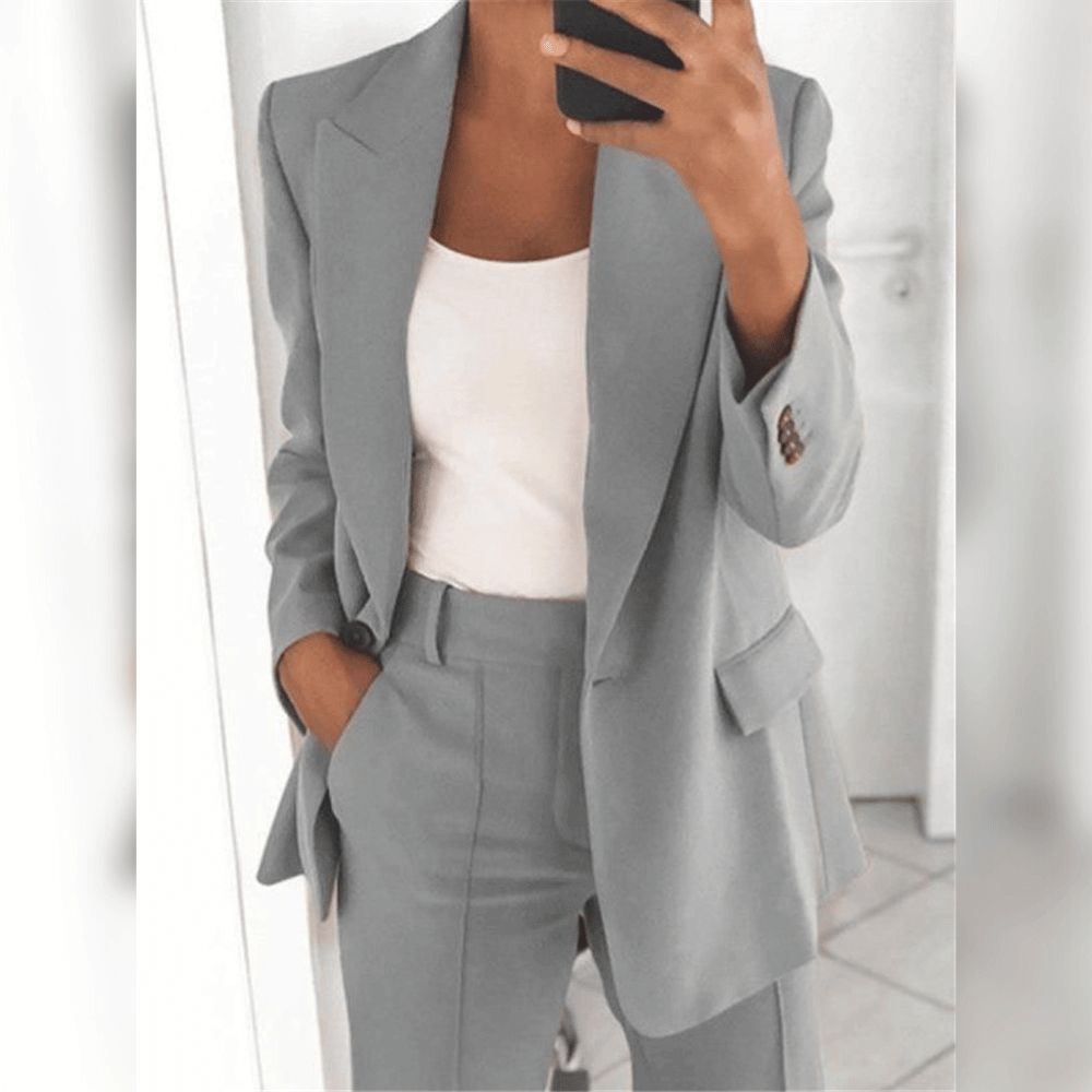 NOUVEAU RICHE Damen Anzug Schwarz Weich Stoff Bequem Klassisch Elegant Grau