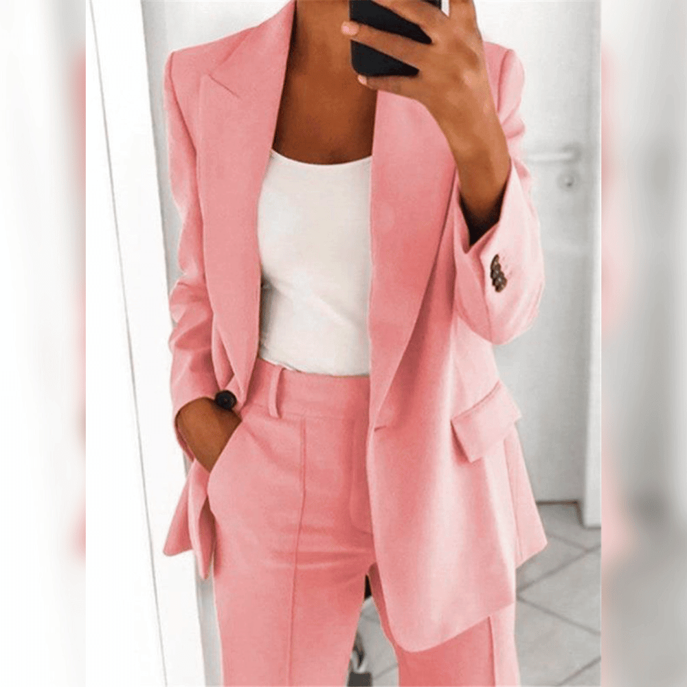 NOUVEAU RICHE Damen Anzug Schwarz Weich Stoff Bequem Klassisch Elegant Rosa