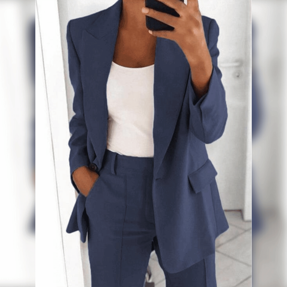 NOUVEAU RICHE Damen Anzug Schwarz Weich Stoff Bequem Klassisch Elegant Dunkelblau