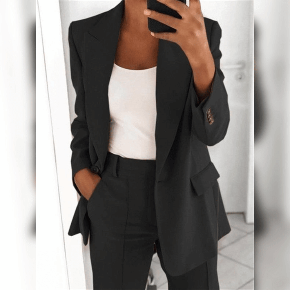 NOUVEAU RICHE Damen Anzug Schwarz Weich Stoff Bequem Klassisch Elegant Schwarz