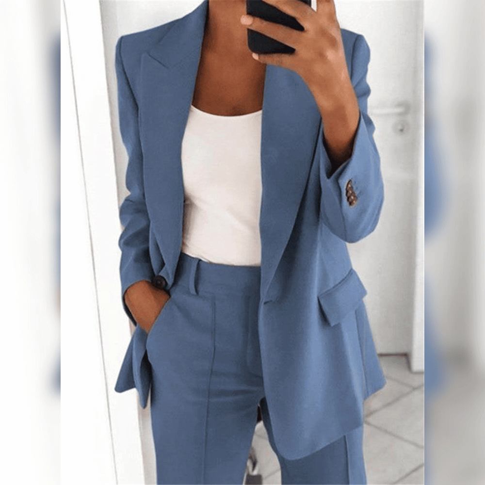 NOUVEAU RICHE Damen Anzug Schwarz Weich Stoff Bequem Klassisch Elegant Blau