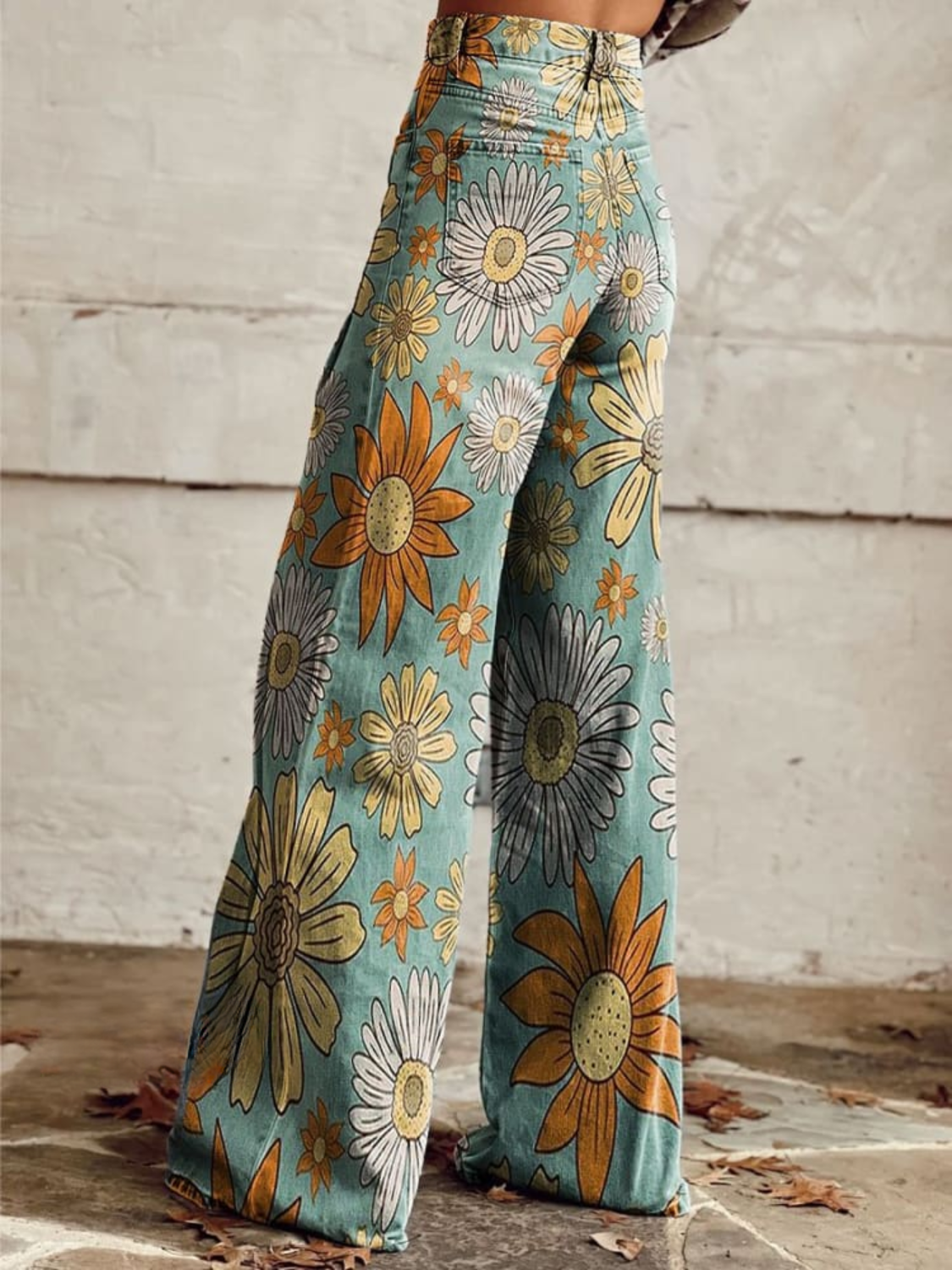 NOUVEAU RICHE Vintage Blumenmuster Weites Bein Hose Für Übergrößen