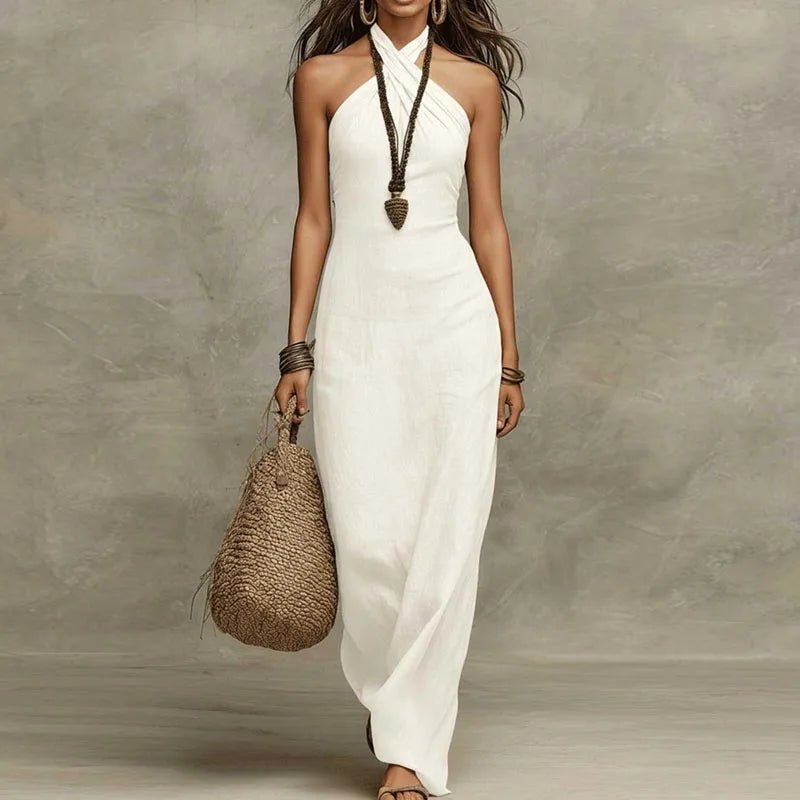 NOUVEAU RICHE Dolce | Elegantes Und Luftiges Neckholder Sommer Maxikleid Weiß