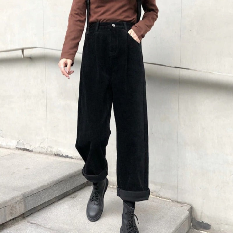 NOUVEAU RICHE Bequeme Cordhosen für Damen aus hochwertigem Baumwollmaterial für lässige Freizeitaktivitäten Schwarz