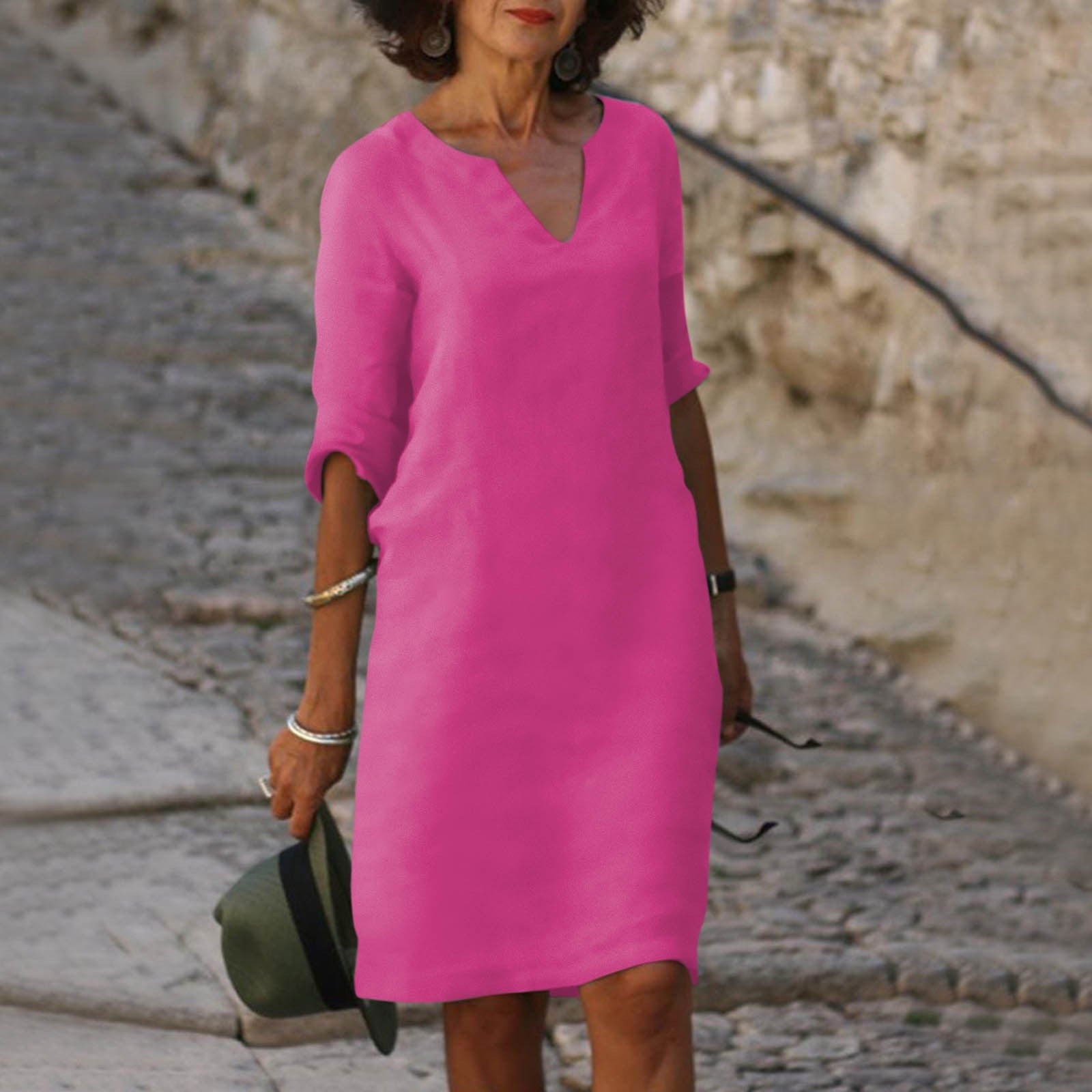NOUVEAU RICHE Midi Sommerkleid V-Ausschnitt Leichter Femininer Schnitt Lila