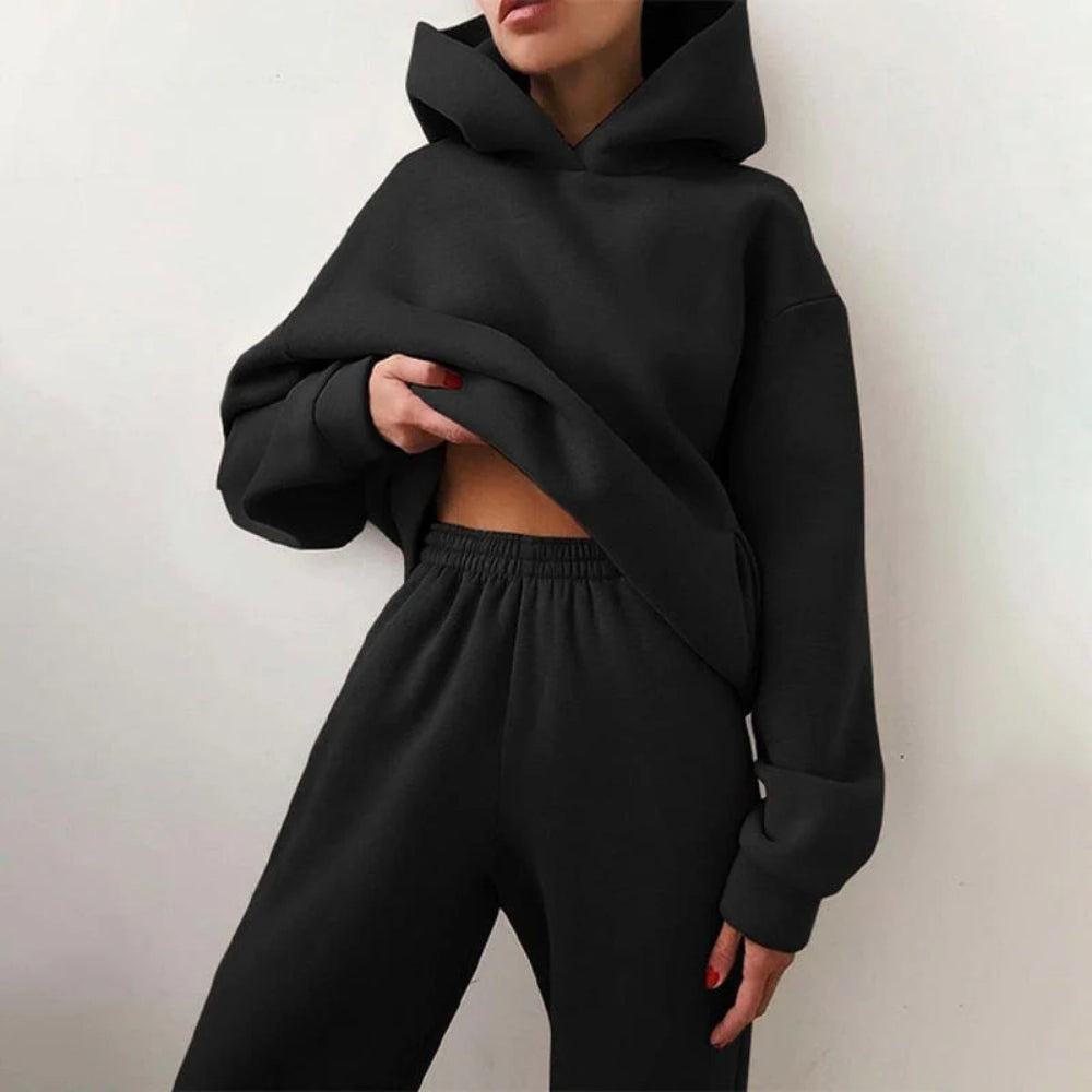 NOUVEAU RICHE Jogging-Set Locker Geschnittenes Outfit Ideal Zum Faulenzen Und Für Den Alltag Schwarz